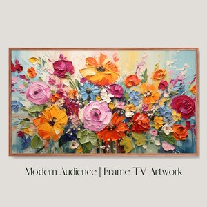 Frühlingsrahmen TV-Kunst, bunte Blumenkunst, lebendige Blumenmalerei, strukturierte Blumen, Sommerblumenporträt, Bauernhauskunst, Ölgemälde