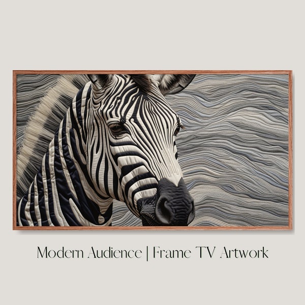 Animal Frame TV Art Textured Art Zebra Embroidered Art Modern Wild Animal Art Safari Images Contemporary Zebra Art Wildlife Images for Frame