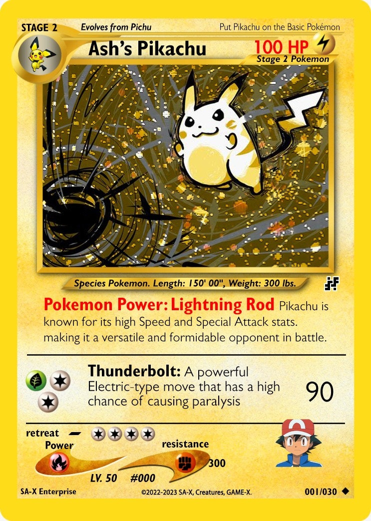 Pokemon Ash's Pikachu Holo Pokemon Card Custom No Shining Etsy