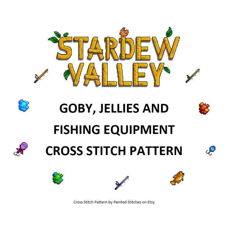 Stardew Valley - 1.6 Update - Goby, Jellies and Fishing Equipment Cross Stitch Pattern - Etsy