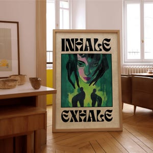 Inhale and Exhale Print, Breathe Art, Yoga Poster, Meditation Prints, Yogi Affirmation Trippy Artwork, Psychedelic Wall Art Spiritual Energy