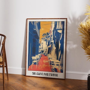 Spanish Cafe Wall Art Print Mediterranean Street Poster Rustic Travel Artwork Vintage Coffee Shop Home Decor European Cityscape Summer