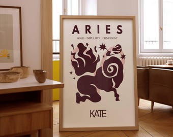 Impresión personalizada del signo zodiacal, regalo astrológico, arte mural del horóscopo, póster personalizado de Aries, decoración del hogar, regalo astrológico, regalo de cumpleaños