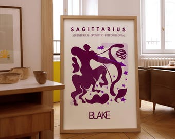 Impresión personalizada del signo zodiacal, regalo astrológico, arte mural del horóscopo, póster personalizado de Sagitario, regalo astrológico para decoración del hogar, regalo de cumpleaños