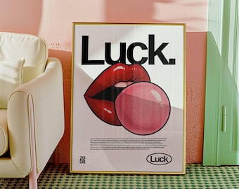Póster de moda con diseño de arte estético, arte mural moderno, impresión para dormitorio o cocina, póster con estampado de la suerte, labios retro, arte vanguardista.