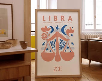 Custom Zodiac Star Sign Print, Astrology Gift, Horoscope Wall Art, Personalised Libra Poster, Home Decor, Astrology Gift, Birthday Gift