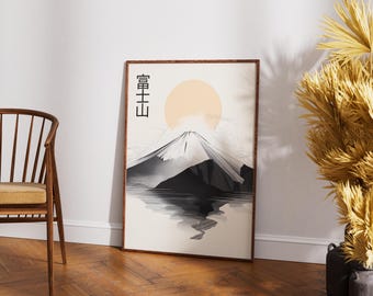 Mount Fuji Wall Art Print Japanse minimalistische poster zwart-wit Japan artwork Zen Mountain decor moderne Aziatische landschap print cadeau-idee