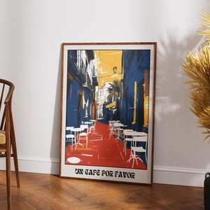 Spanish Cafe Wall Art Print Mediterranean Street Poster Rustic Travel Artwork Vintage Coffee Shop Home Decor European Cityscape Summer