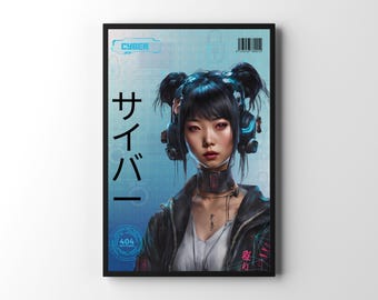 Cyberpunk Woman Poster | Futuristic Sci-Fi Wall Art, Edgy Neon Cityscape Print, Urban Art Gift for Him Her Men Women Cyber Punk Wall Art