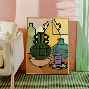 Abstract Modern Art, Wall Decor, Colourful Geometric Wall Art, Modern Home Poster, Vase Poster, Botanical Trendy Wall Art, Aesthetic Kitchen