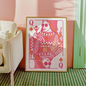 Poster di carte da gioco, arte retrò alla moda, decorazione per carrello bar, stampa della regina di picche, regalo con stampa da cucina, arte moderna, poster per sala giochi con decorazioni particolari