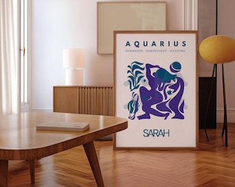 Impresión personalizada del signo zodiacal, regalo astrológico, arte mural del horóscopo, póster personalizado de Acuario, decoración del hogar, regalo astrológico, regalo de cumpleaños