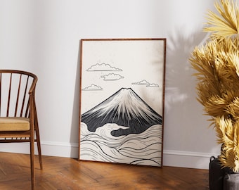 Mount Fuji Wall Art Print Japanse minimalistische poster zwart-wit Japan artwork Zen Mountain decor moderne Aziatische landschap print cadeau-idee