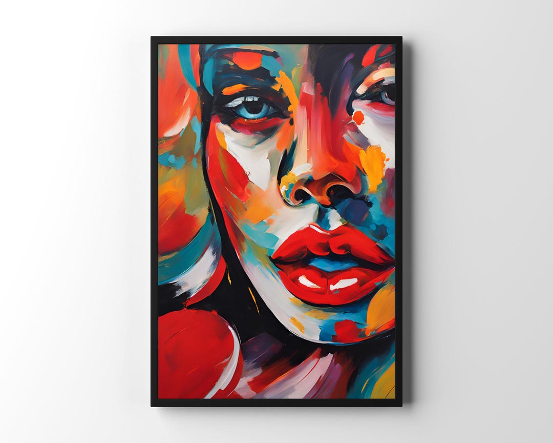 Funky Wall Art Print Woman Portrait Oil Painting Style Pop Art ...