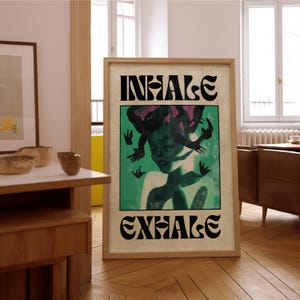 Inhale and Exhale Print, Breathe Art, Yoga Poster, Meditation Prints, Yogi Affirmation Trippy Artwork, Psychedelic Wall Art Spiritual Energy