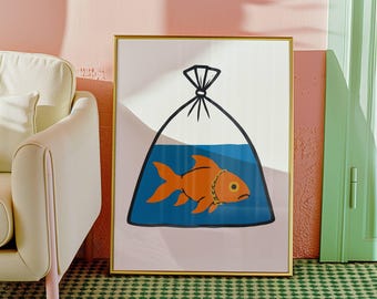 Ilustración de peces, decoración costera, póster de peces, océano, mar, vida marina, impresión de cocina, póster de baño, impresión de peces, regalo para amantes de los peces, arte de pared moderno