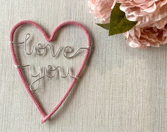 Knitted Wire Heart, Love You Gift, Knitted Wire Art, Knitted Words, Wire Wall Art, Wire Words, Childrens Room, Nursery Decor, Home Decor