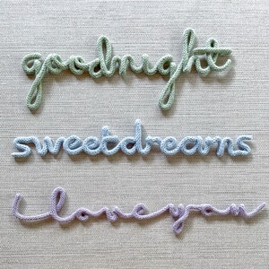 Knitted Wire Words, Goodnight, Sweetdreams, I Love You, Knitted Wire Art, Knitted Words, Wire Wall Art, Wire Words, Gift, Childrens Decor