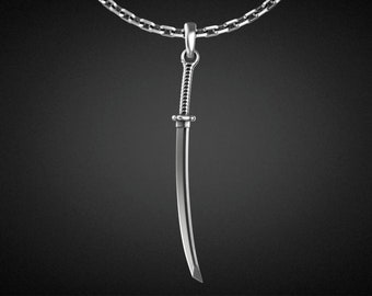 925 Silver Tone Katana Sword Pendant Necklace, Men's Necklace, Samurai Sword Charm, Japanese Sword Pendant, Woman's Necklace