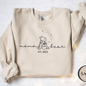 Personalized Mama Bear Sweatshirt, Winnie The Pooh Sweater, New Mother Custom Gift for Mom, Mothers Day Gifts, Baby Shower Gift For Her.