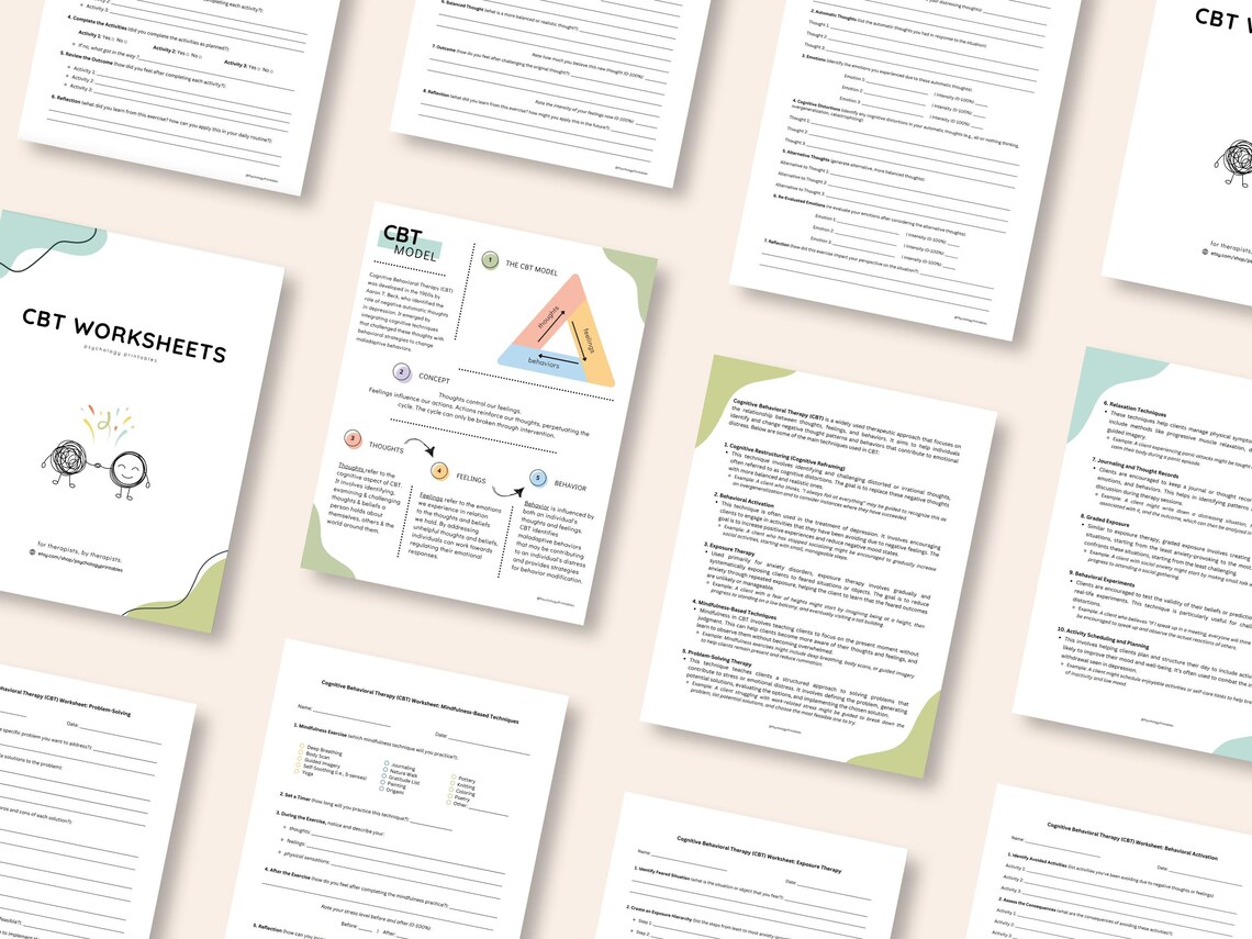 CBT Printable Worksheets for Teens & Adults, PDF Download, for ...
