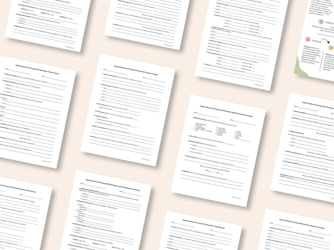 CBT Printable Worksheets for Teens &amp; Adults, PDF Download, for ...