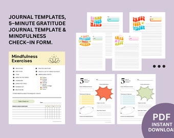 Mindfulness Journal, 5-Minute Gratitude Template PDF Download for Therapists, Counselors, Mental Health Professionals, or Students.