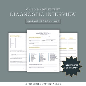Entrevista de diagnóstico imprimible, biopsicosocial, formulario de admisión de asesoramiento para psicoterapia para niños y adolescentes, formulario para médicos