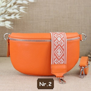 Orangefarbene Bauchtasche mit silbernem Reißverschluss für Frauen, Leder Schultertasche, Crossbody-Umhängetasche in verschiedenen Größen Orange Nr.2