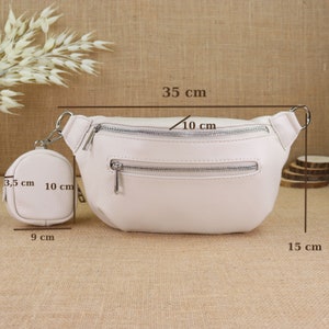 Creme Leder Bauchtasche mit extra Gurt und Geldbörse für Frauen, Leder Schultertasche, Crossbody Tasche Gürteltasche mit Gemusterten Riemen Bild 2