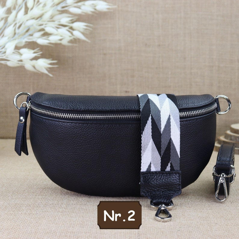 Schwarz Bauchtasche Leder für Frauen mit 2 Riemen, Leder Schultertasche, Crossbody Tasche mit verschiedenen Größen, Geschenk für sie Schwarz Nr.2