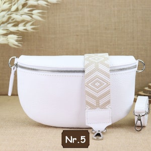 White leather shoulder bag for women with extra patterned straps, women's leather fanny pack, crossbody bag, shoulder bag, belt bag Weiß Nr.5