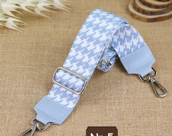Light Blue Leather Bag Strap for Women With Patterned Wide