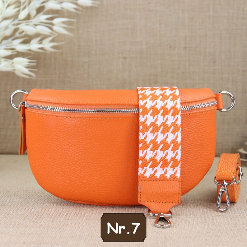 Orangefarbene Bauchtasche mit silbernem Reißverschluss für Frauen, Leder Schultertasche, Crossbody-Umhängetasche in verschiedenen Größen Orange Nr.7