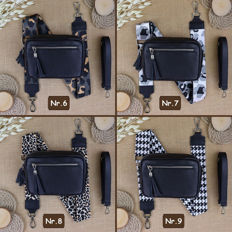 Petit sac à bandoulière en cuir noir avec sangle supplémentaire, sac à bandoulière en cuir, sac crossbody, sac ceinture avec sangle, sac banane en cuir image 8