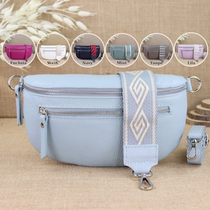 Leder Umhängetasche für Frauen in verschiedenen Farben und Größen, Bauchtasche mit gemustertem Riemen, Leder Schultertasche, Crossbody Bag