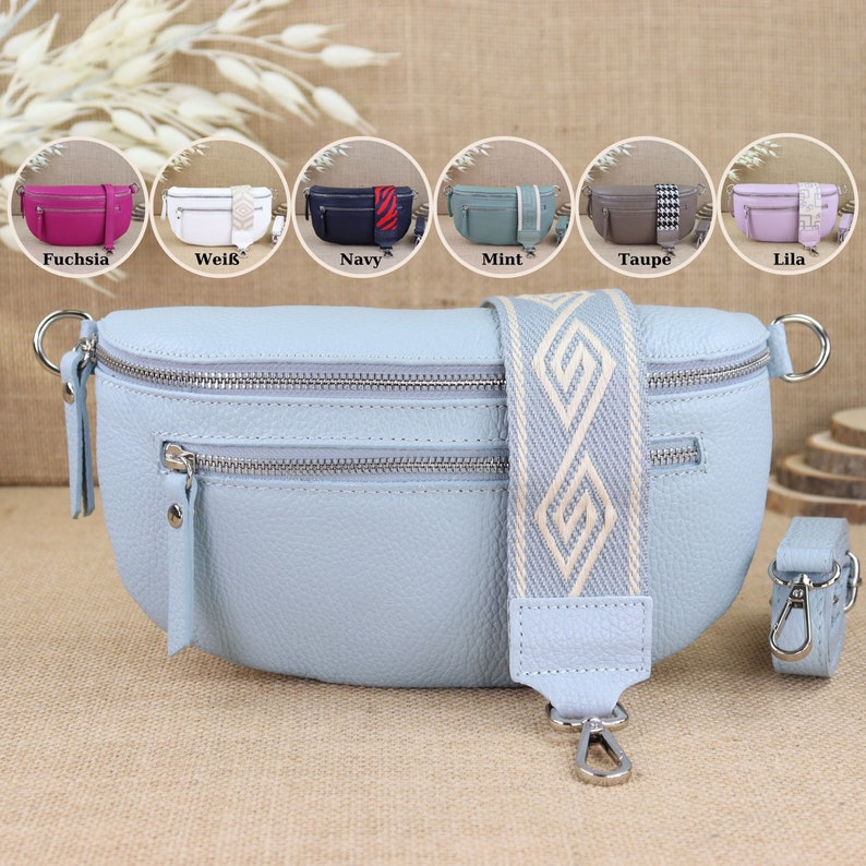 Leather shoulder bag for women in different colors and sizes, fanny pack with patterned strap, leather shoulder bag crossbody bag image 1