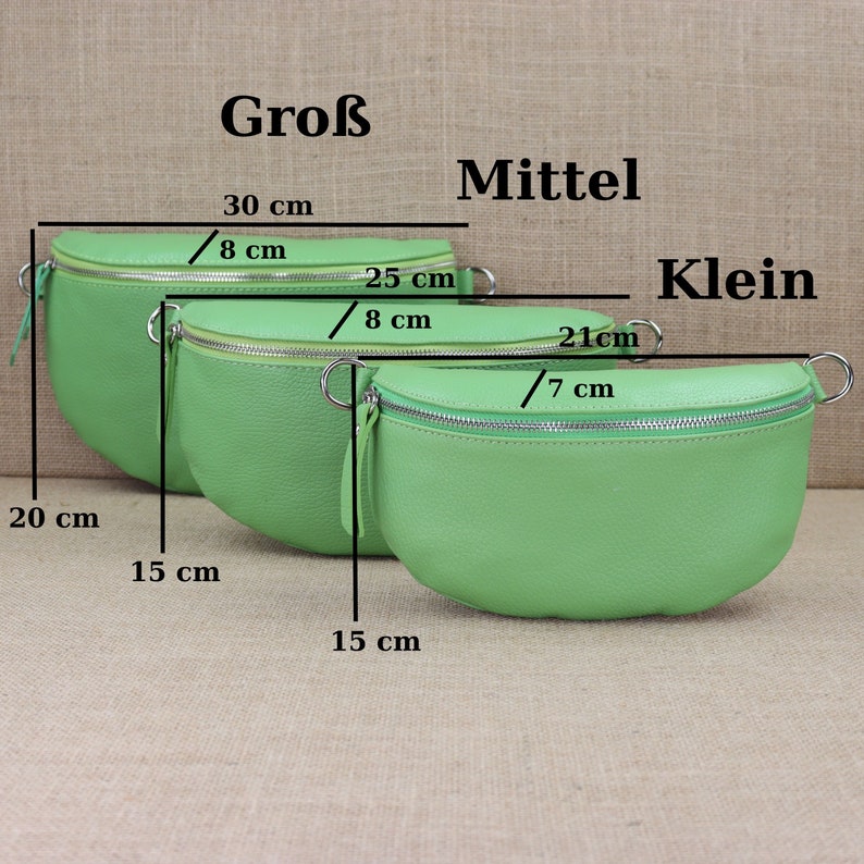 Light green leather fanny pack with 2 straps for women, leather shoulder bag, crossbody bag with different sizes, gift shoulder bag image 2