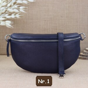 Sac à bandoulière en cuir bleu marine avec sangle extra large, sac banane en cuir, sac crossbody de différentes tailles, sac à bandoulière cadeau Nr.1 (Ohne 2.Gürtel)