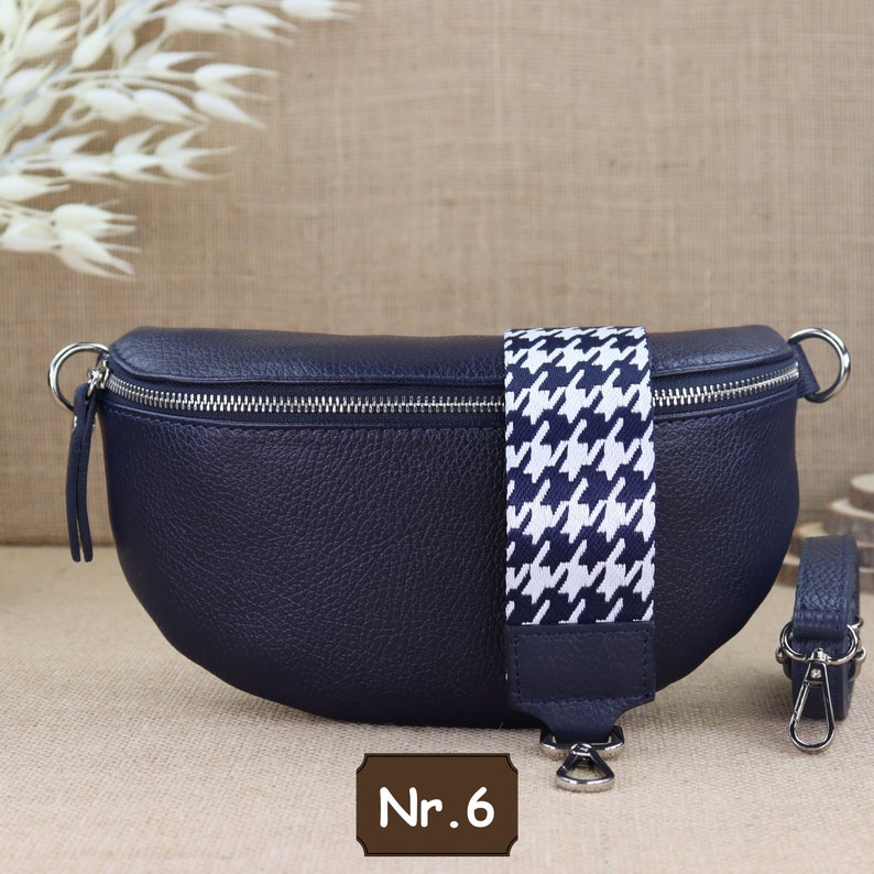 Sac à bandoulière en cuir bleu marine avec sangle extra large, sac banane en cuir, sac crossbody de différentes tailles, sac à bandoulière cadeau Navy Nr.6