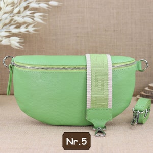 Light green leather fanny pack with 2 straps for women, leather shoulder bag, crossbody bag with different sizes, gift shoulder bag Hellgrün Nr.5