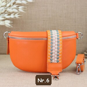 Orangefarbene Bauchtasche mit silbernem Reißverschluss für Frauen, Leder Schultertasche, Crossbody-Umhängetasche in verschiedenen Größen Orange Nr.6