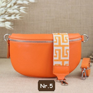 Orangefarbene Bauchtasche mit silbernem Reißverschluss für Frauen, Leder Schultertasche, Crossbody-Umhängetasche in verschiedenen Größen Orange Nr.5