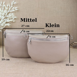 Beige leather fanny pack for women with 2 straps and silver zipper, leather shoulder bag, crossbody bag with patterned straps image 3