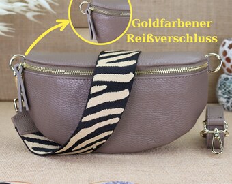 Taupe Leder Schultertasche Gürteltasche Crossbody Tasche mit goldenem Reißverschluss für Frauen, Damen Leder Bauchtasche Umhängetasche Bag