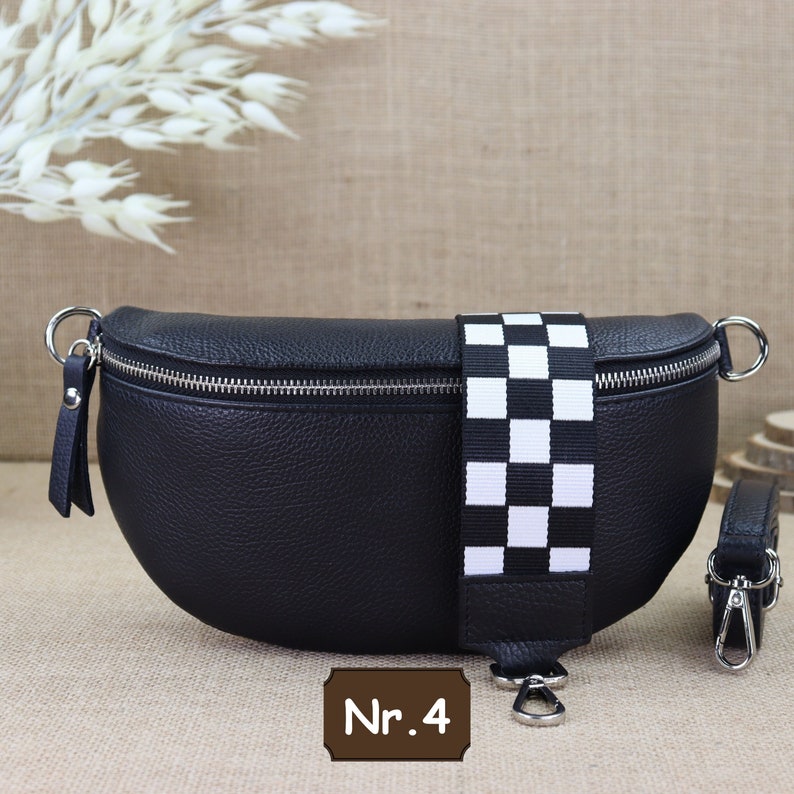 Schwarz Bauchtasche Leder für Frauen mit 2 Riemen, Leder Schultertasche, Crossbody Tasche mit verschiedenen Größen, Geschenk für sie Schwarz Nr.4