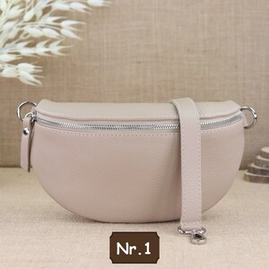 Beige Leder Bauchtasche für Frauen mit extra Gemusterten Trägern, Leder Umhängetasche, Crossbody Tasche Gürteltasche mit Gemusterten Riemen Nr.1 (Ohne 2.Gürtel)