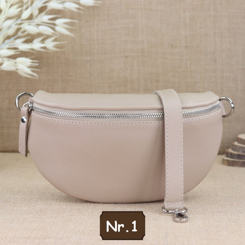Beige leather fanny pack for women with extra patterned straps, leather shoulder bag, crossbody bag, belt bag with patterned straps Nr.1 (Ohne 2.Gürtel)