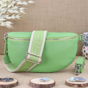 Light green leather fanny pack with 2 straps for women, leather shoulder bag, crossbody bag with different sizes, gift shoulder bag image 1