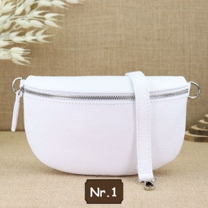 White leather shoulder bag for women with extra patterned straps, women's leather fanny pack, crossbody bag, shoulder bag, belt bag Nr.1 (Ohne 2.Gürtel)